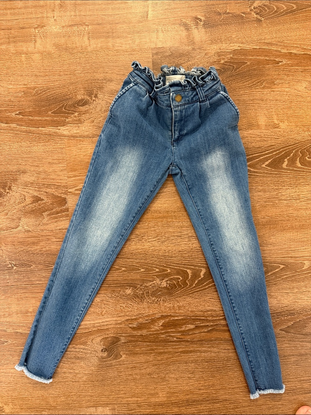 Girls Country Road Blue Paperbag Waist Skinny Jeans